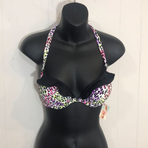 VICTORIA’S Secret Beach Sexy Push-up Rainbow Animal Print bikini Halter - Picture 1 of 4